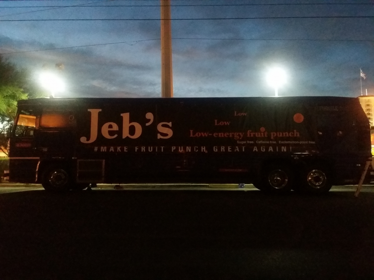 Trump name disguised by Jeb banner        